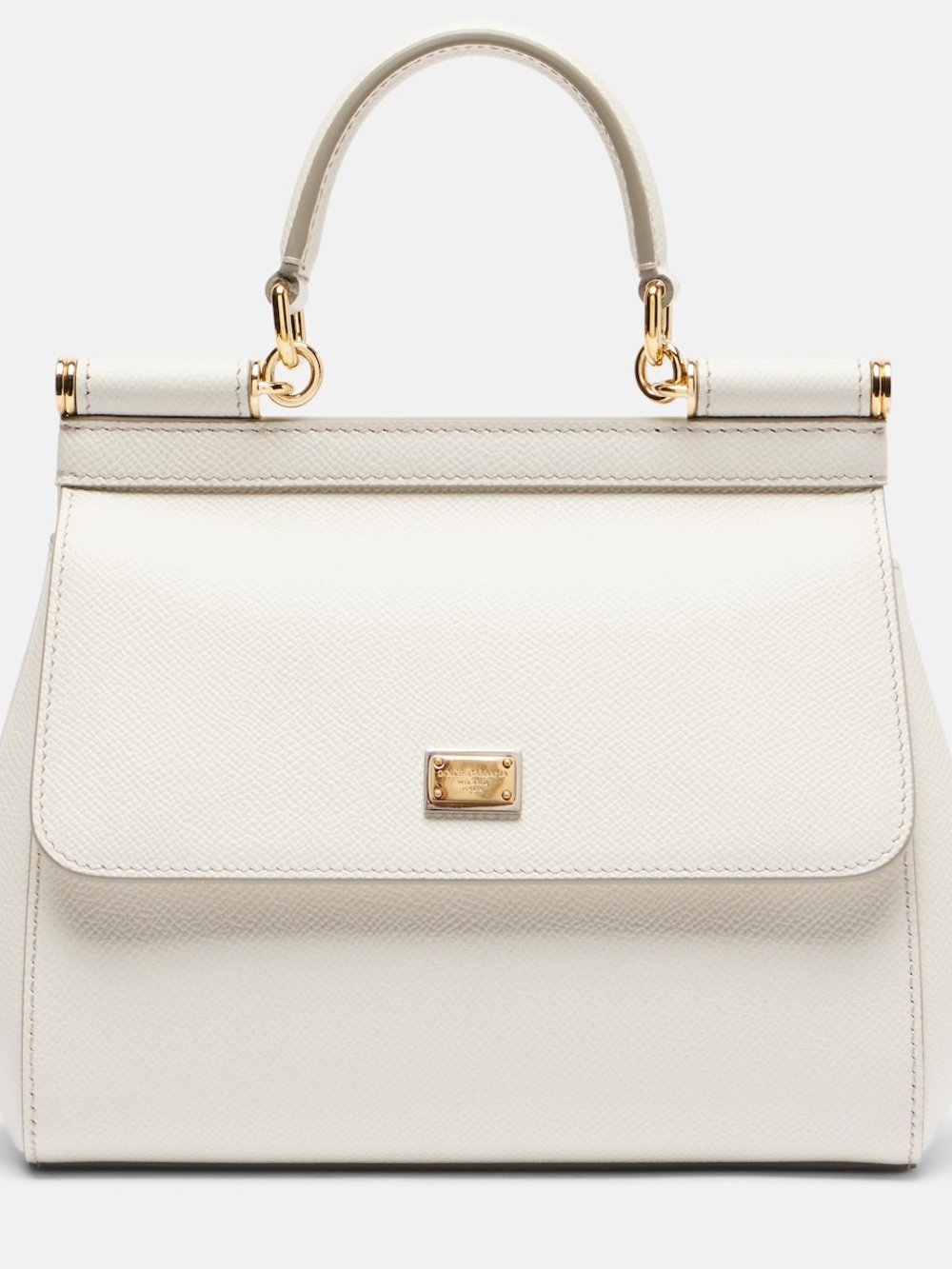 Dolce & Gabbana Sicily White Top-Handle Leather Bag with Shoulder Strap